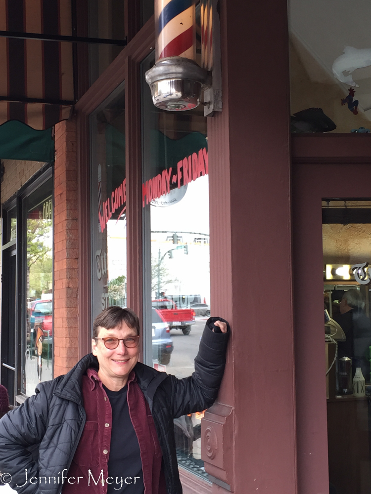 The first of many barber poles I'll pose by this year.