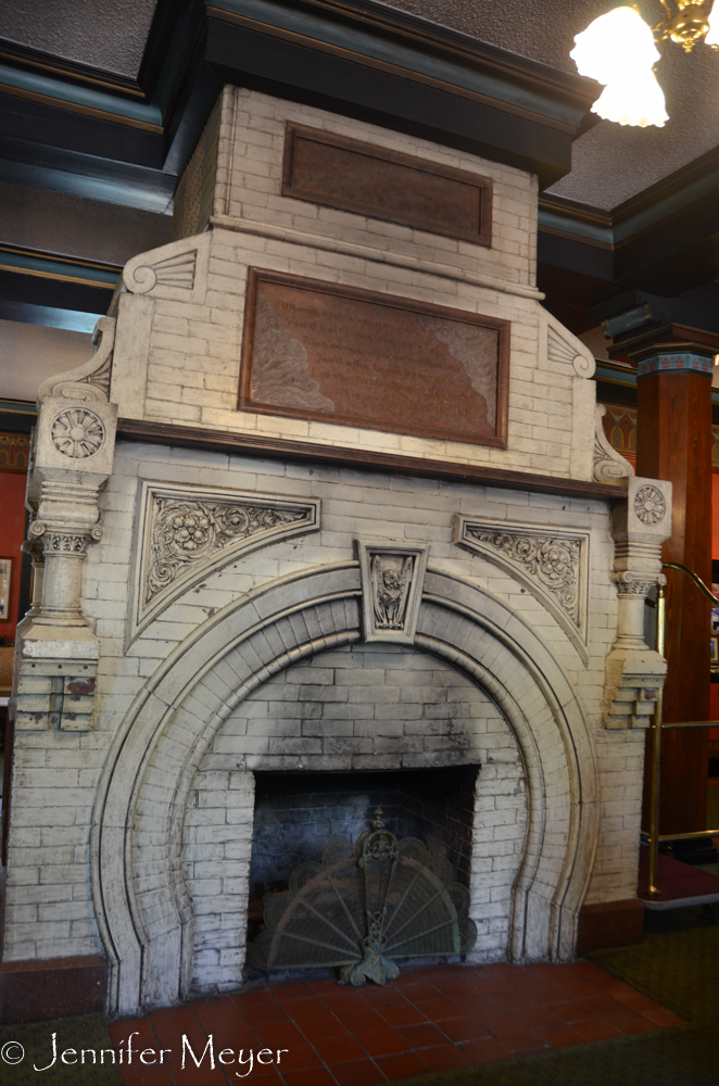 Lobby fireplace.