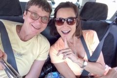 Trying out our selfie stick in the car.