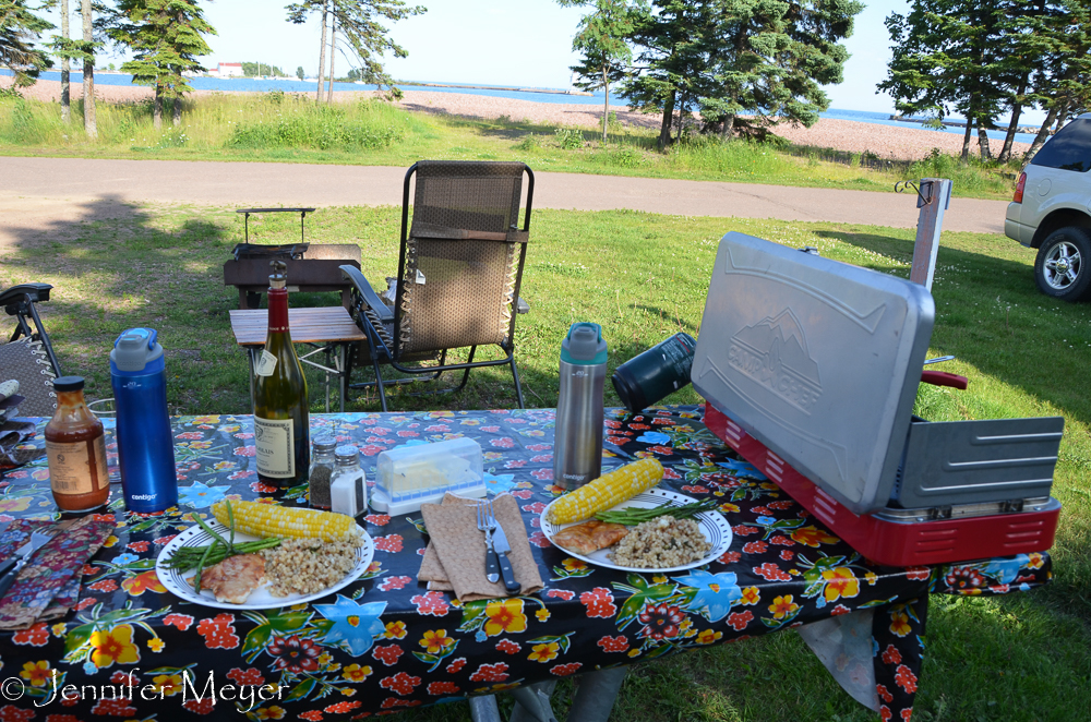 The weather was so great, we grilled outside.