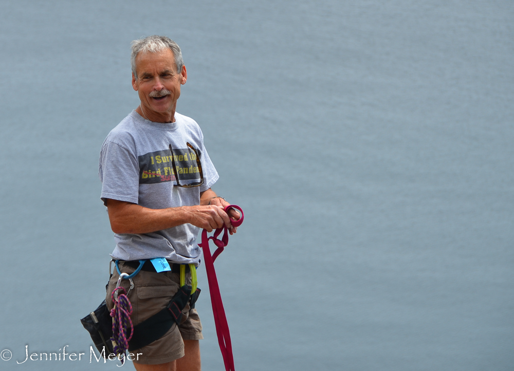 This guy and his friends had just rock-climbed up the cliff.