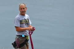 This guy and his friends had just rock-climbed up the cliff.