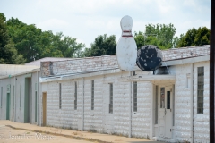 The bowling alley is pretty run down but still open.