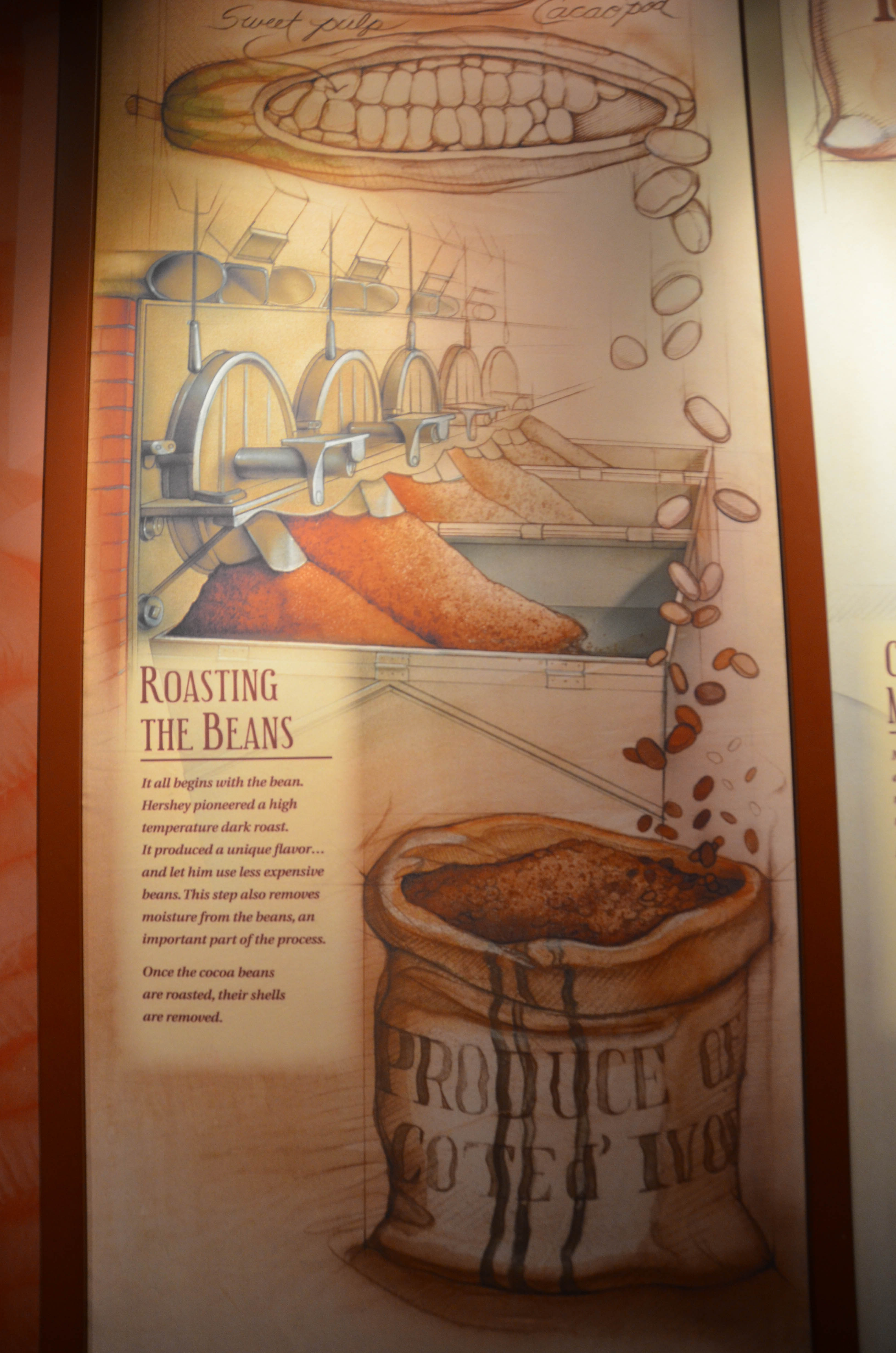 Murals demonstrated each step of the chocolate-making process.