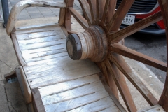 Wagon wheel bench.