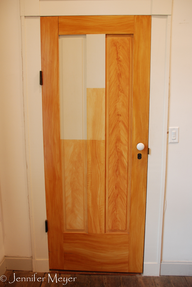 The doors were painted to look like wood grain.