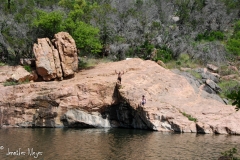 Swimmers jumping from the rock.