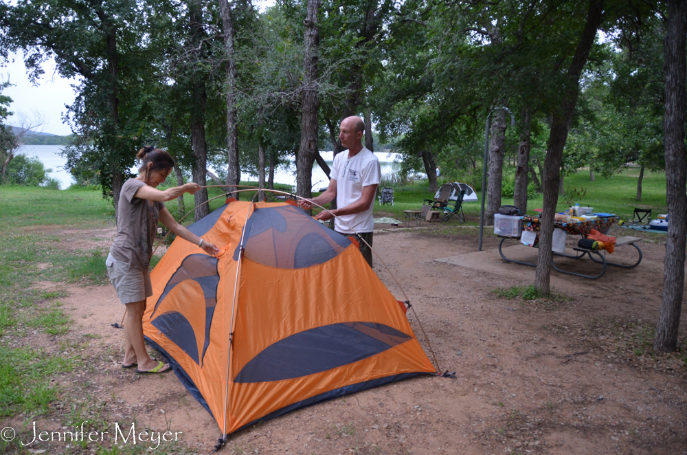 They set up their tent in our site.