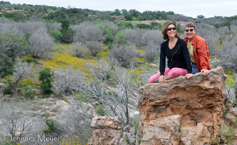 Sisters on a rock.