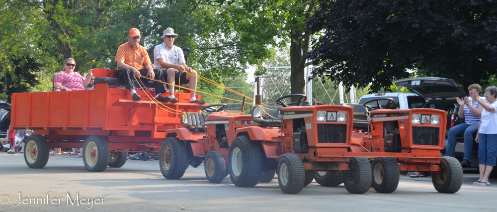 A tractor-drawn wagon.
