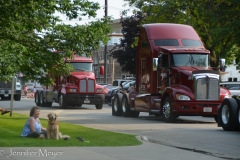 All the truckers in town drove their rigs in the parade.