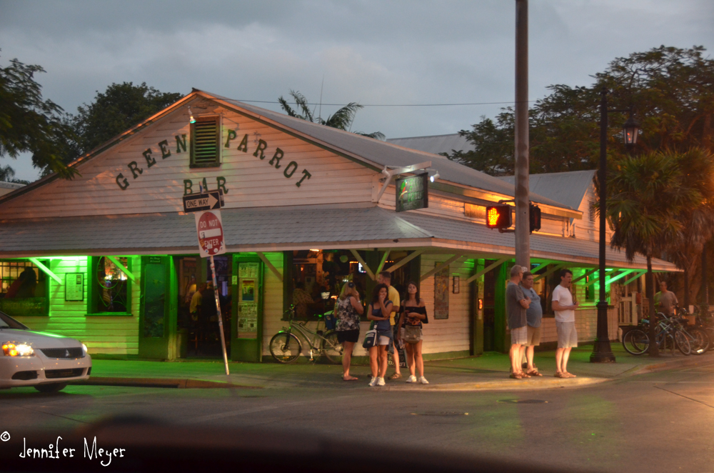 The Green Parrot at dusk.