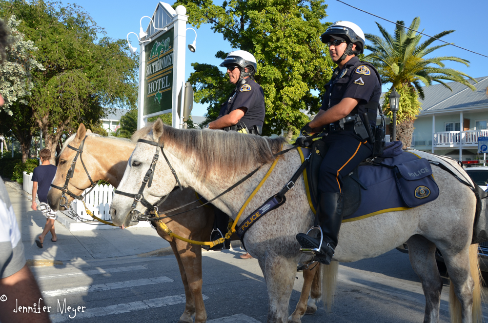 Equestrian cops in the lead.