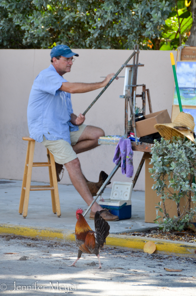 Artist and street chicken.