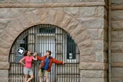 Cuffed to the courthouse jail.