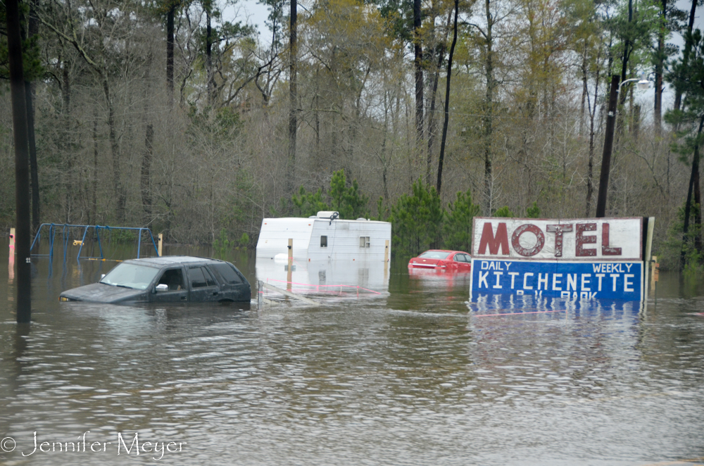 Flooded motel.