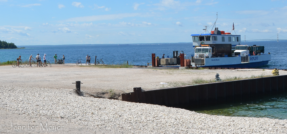 Ferry for service trucks is on the back side of the island.