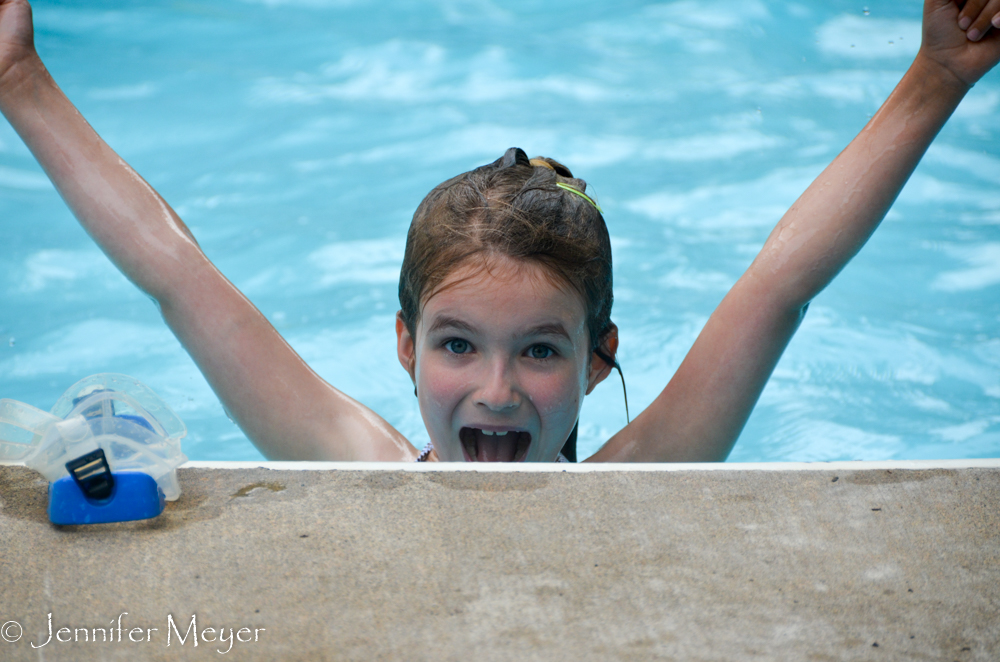 Maddie swam the length of the pool for the first time.