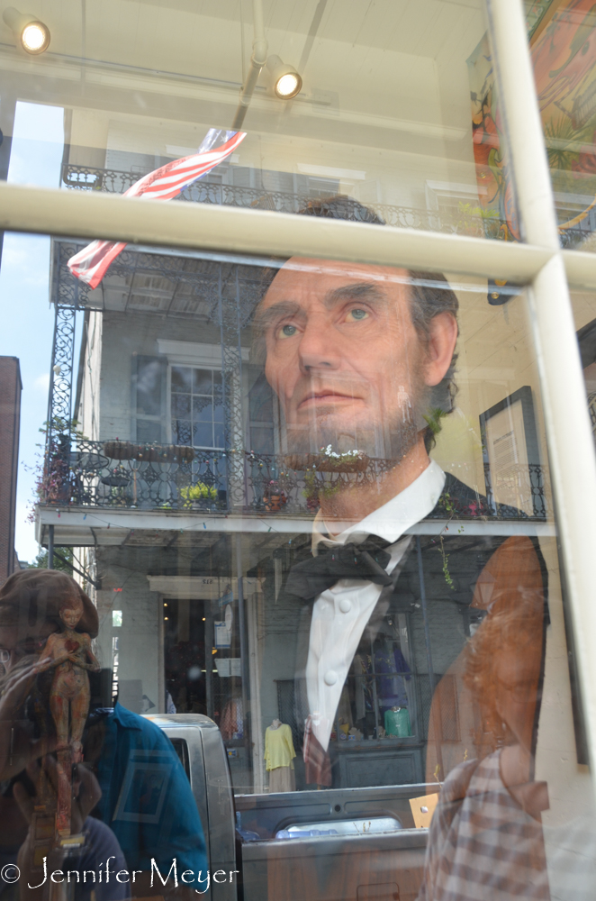 This giant Lincoln bust was in a a gallery window.