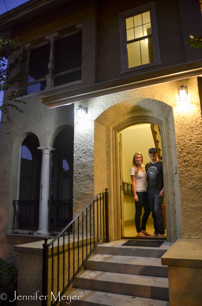Andy and Casey in their apartment building.