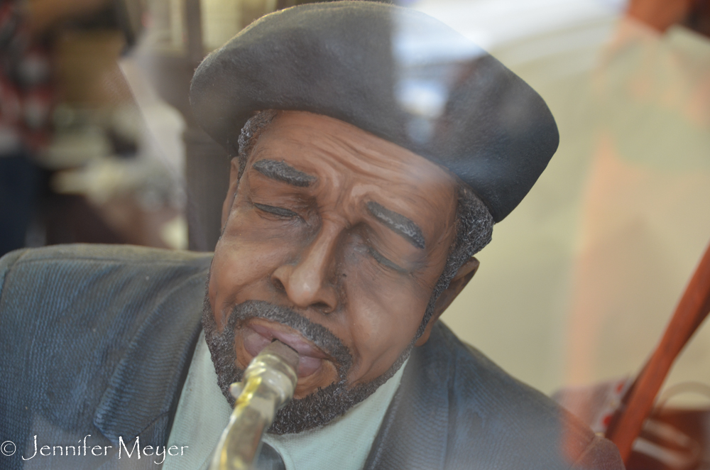 Jazz musician sculpture.