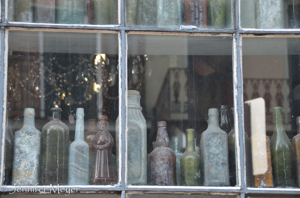 Bottles in a shop window.