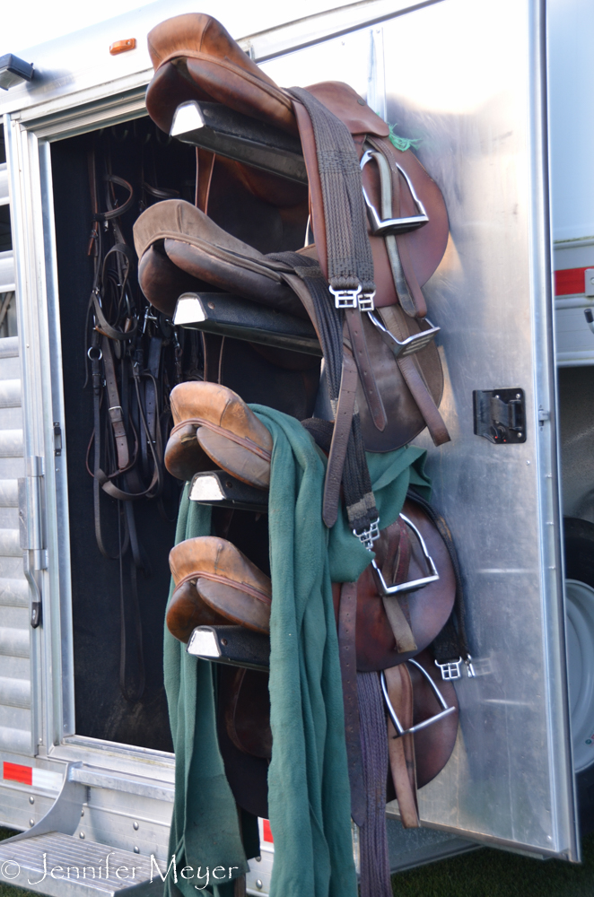 Saddles on a trailer.