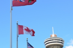 Flags and tower.