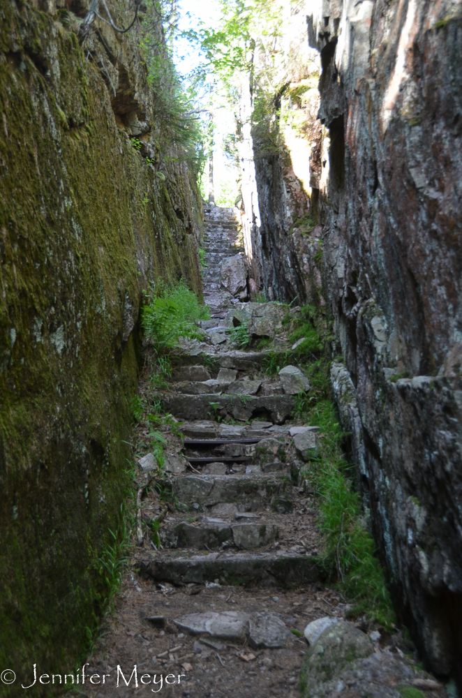 This steep walled walkway was created by an earthquake.