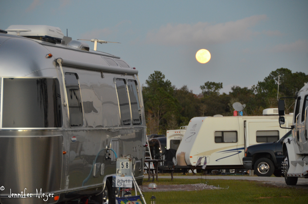 The full moon rose over the campground.