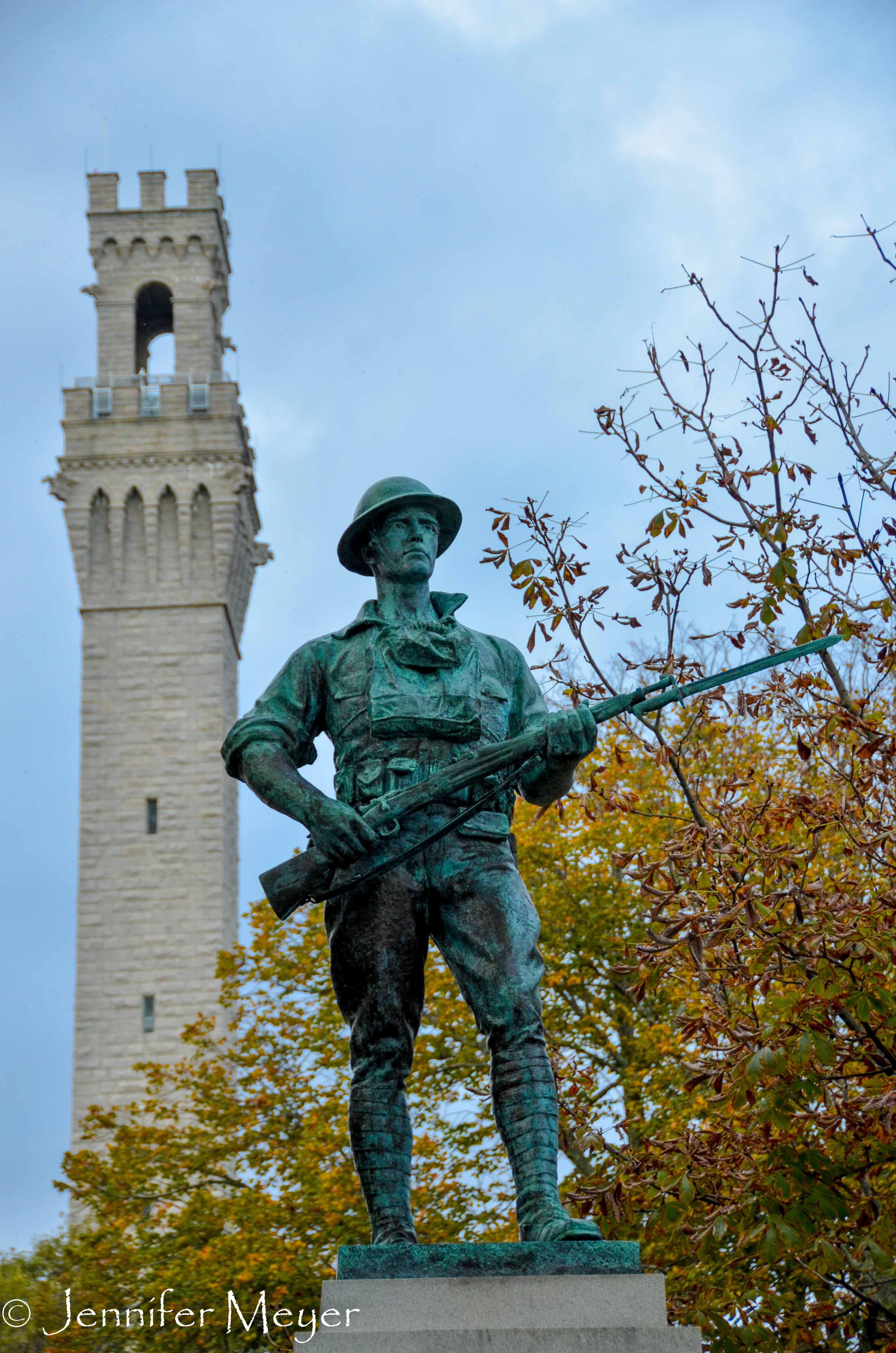 World War I memorial statue and the Pilgrim Monument.