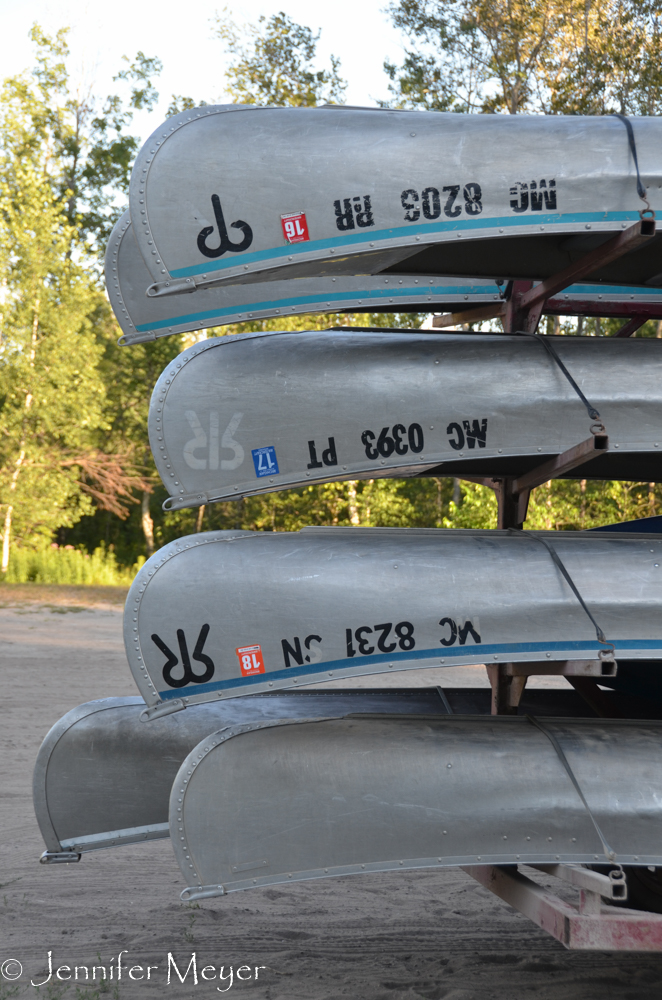 A trailerful of canoes.
