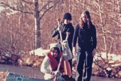 Colleen (sitting), me, and Beth, getting ready to launch.
