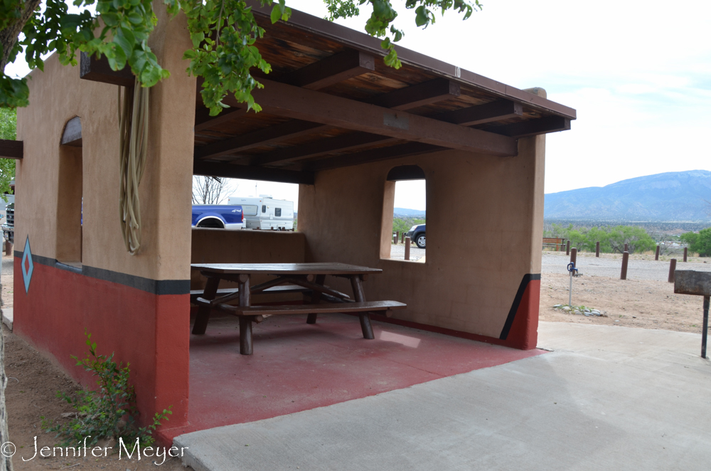 Sweet picnic shelters at most sites.