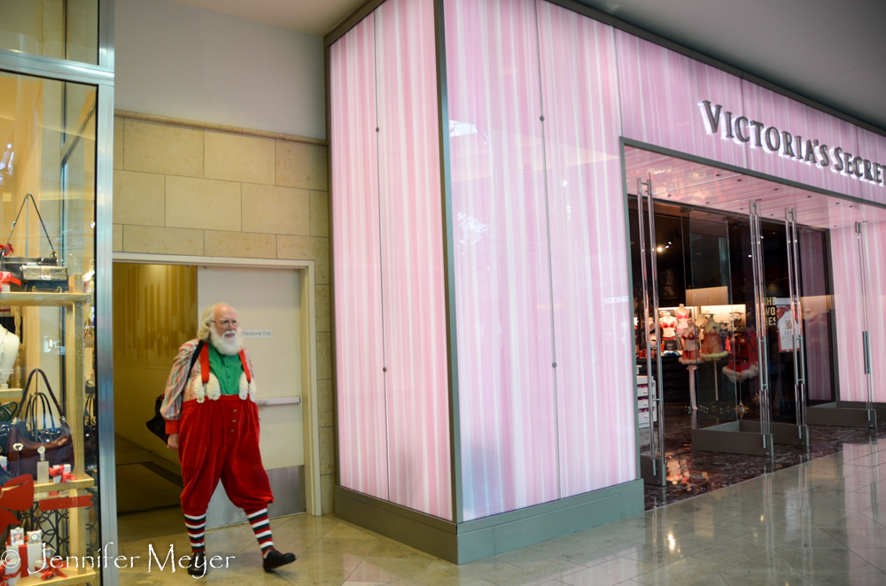 Santa's entrance is oddly next to Victoria's Secret.