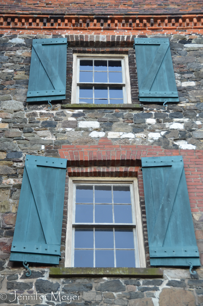 Shutters on waterfront building.