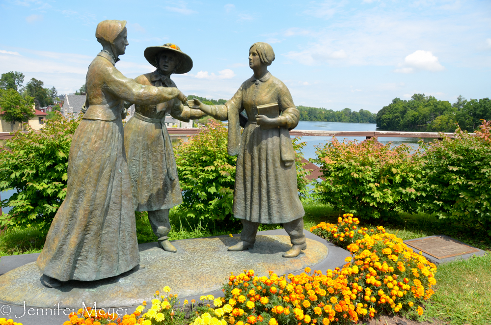 Scuplture depicting the introduction of Elizabeth Cady Stanton and Susan B. Anthony.