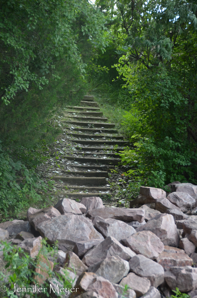 There were stairs down to a small rocky beach.