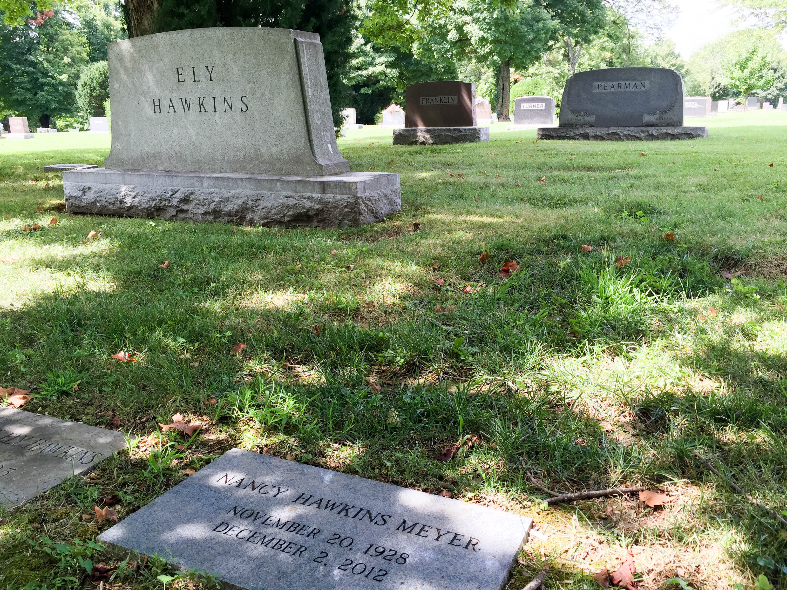 Mom's gravestone in the Ely Hawkins section.