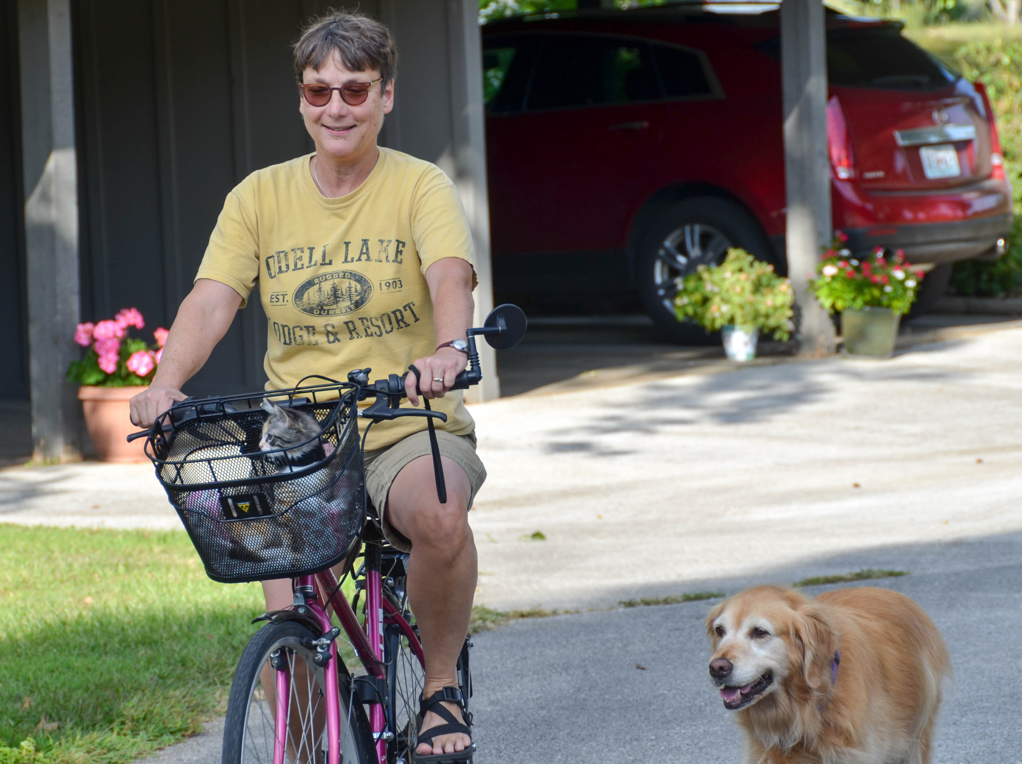 We rode all around Dad's cul-de-sac.