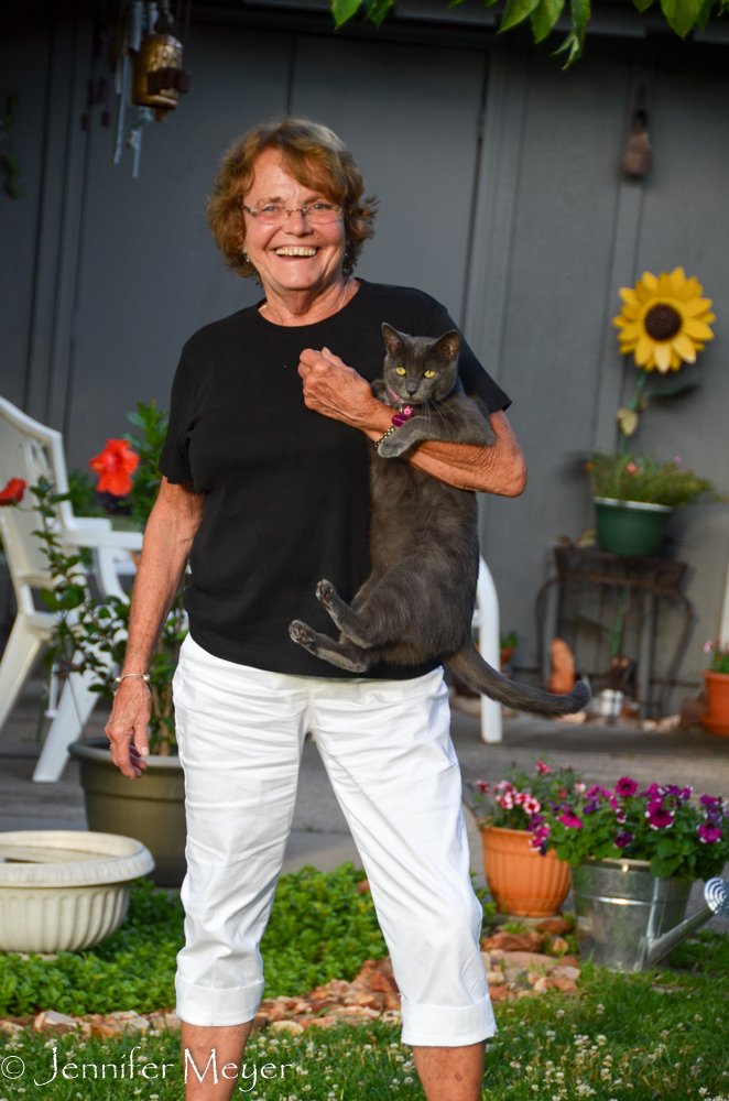 Neighbor Sharon, and her cat, Gracie.