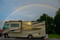 That afternoon, there was a huge rainbow in the sky.