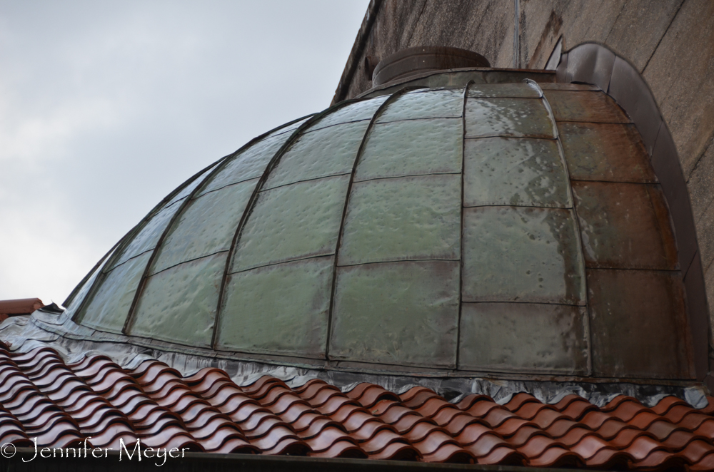 Curved glass skylight in an old hotel.