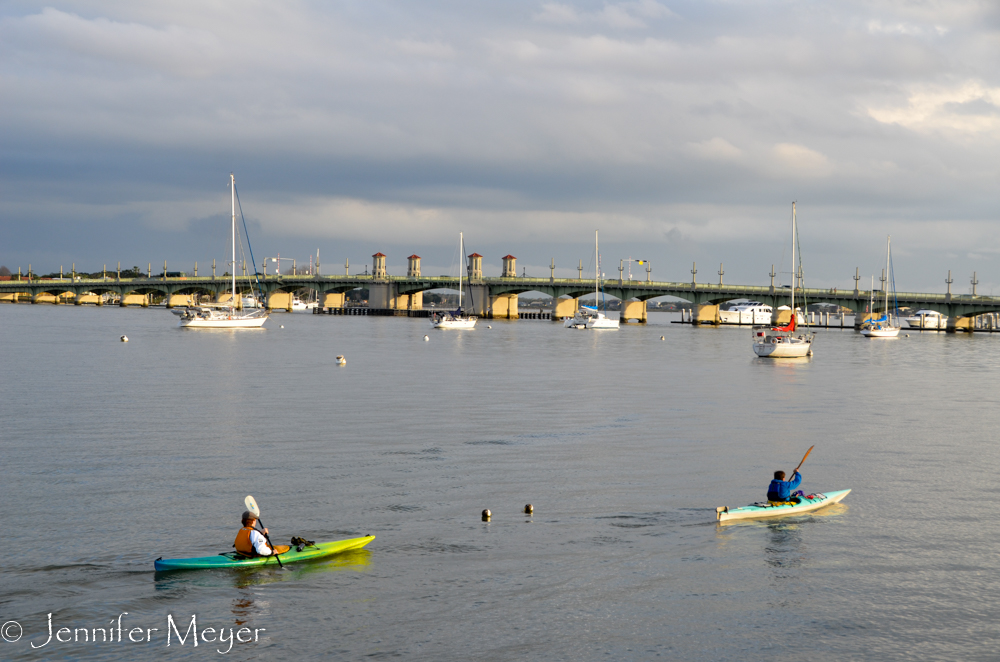 Kayakers enjoying a break from the rain.