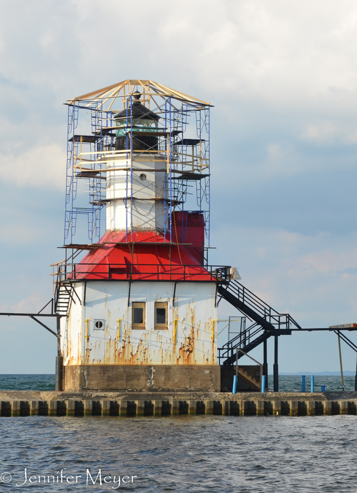 The lighthouse was under repair.