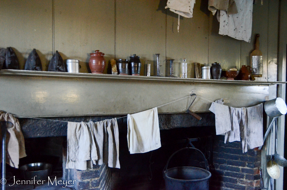 Hanging rags to dry.