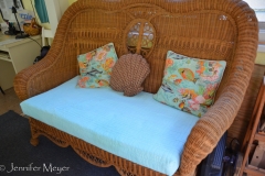 And covered the cussion on this wicker sofa.