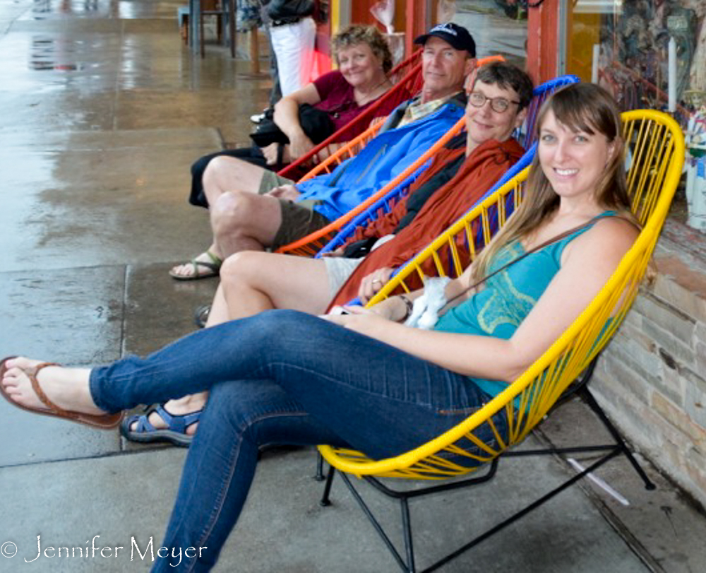 We hung out in the chairs, waiting for the rain to let up.