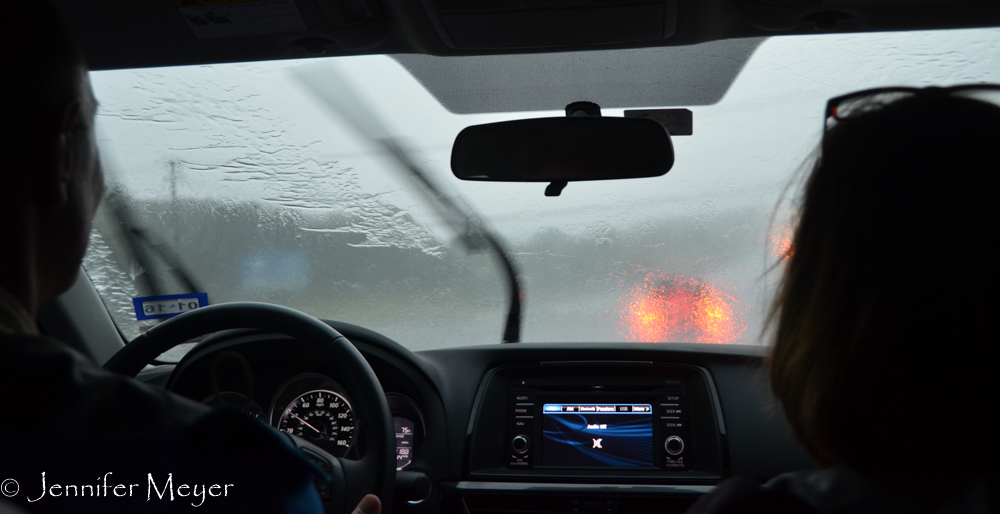 Driving back to the cabin, the rain was relentless.