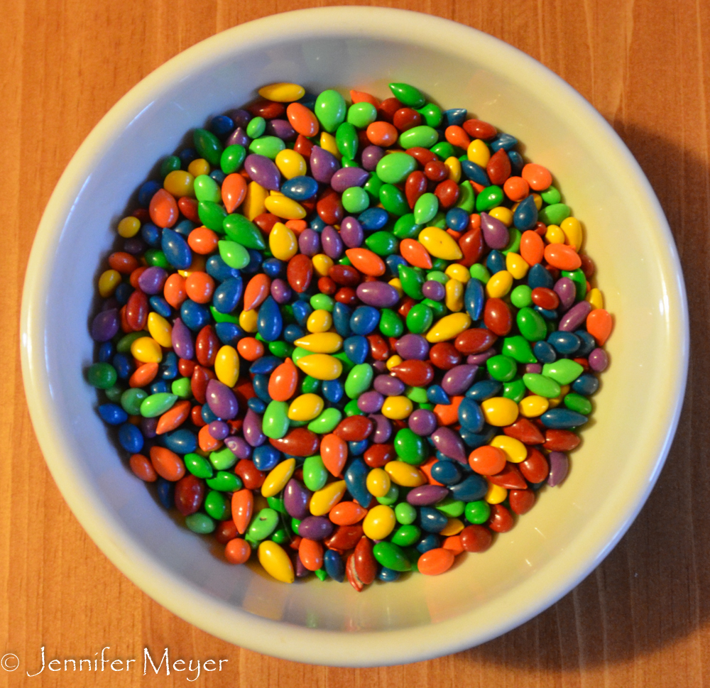 Candy-coated sunflower seeds from the Austin candy store.